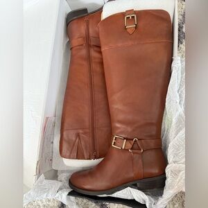 INC Brown Knee-High Leather Boots with Buckle